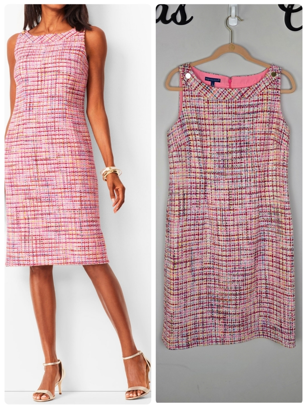 Talbots Pink Multi Ribbon Tweed Shift Dress Size 10 NWT - Picture 1 of 12